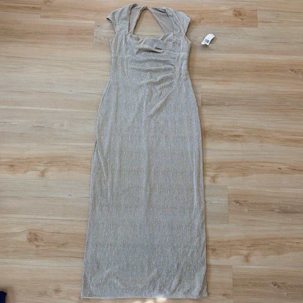 Lauren Ralph Lauren evening fall white gold dress Metallic Ruched Evening Gown